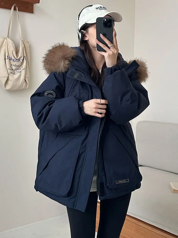

Loose Fit Short Style Polyester Fiber Princess Sleeve Women's Winter Parka Jacket Thickened down Cotton Coat Large Fur Collar