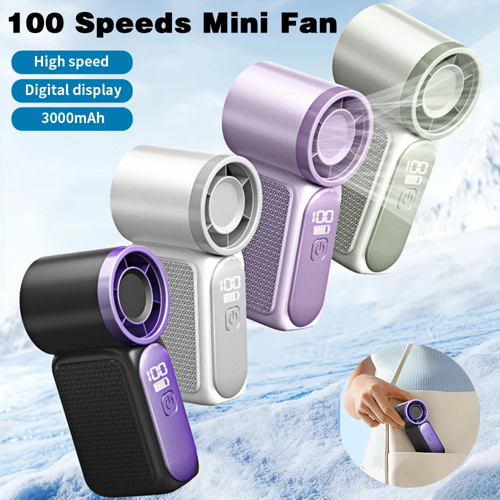 Handheld Turbo Cooling Fan Portable Strong Wind 5 Speed Control Max 10m/s Wind USB C Charging Foldable Compact Pocket Cooler