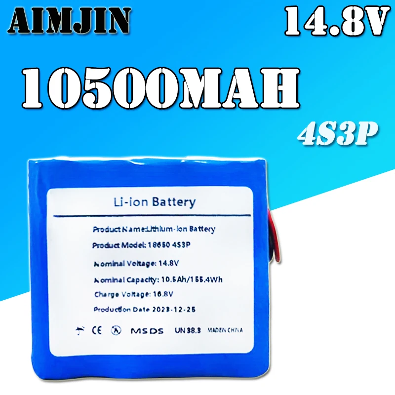 4S3P 14.8V 10500mAh 18650 Li-iom Battery Pack with 5A BMS for Night Fishing Lamp Heater Miner's Lamp Amplifier Etc