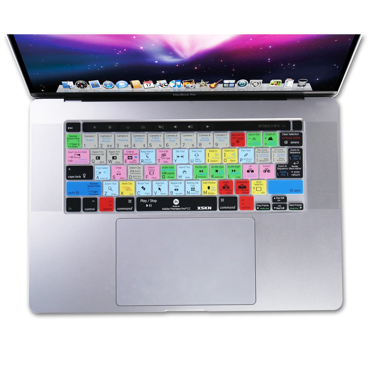 XSKN Premiere Pro Shortcut Keyboard Cover Skin for Touch Bar MacBook Pro 13.3 A2338 M2 M1 A2251 A2289/MacBook Pro 16 Inch A2141