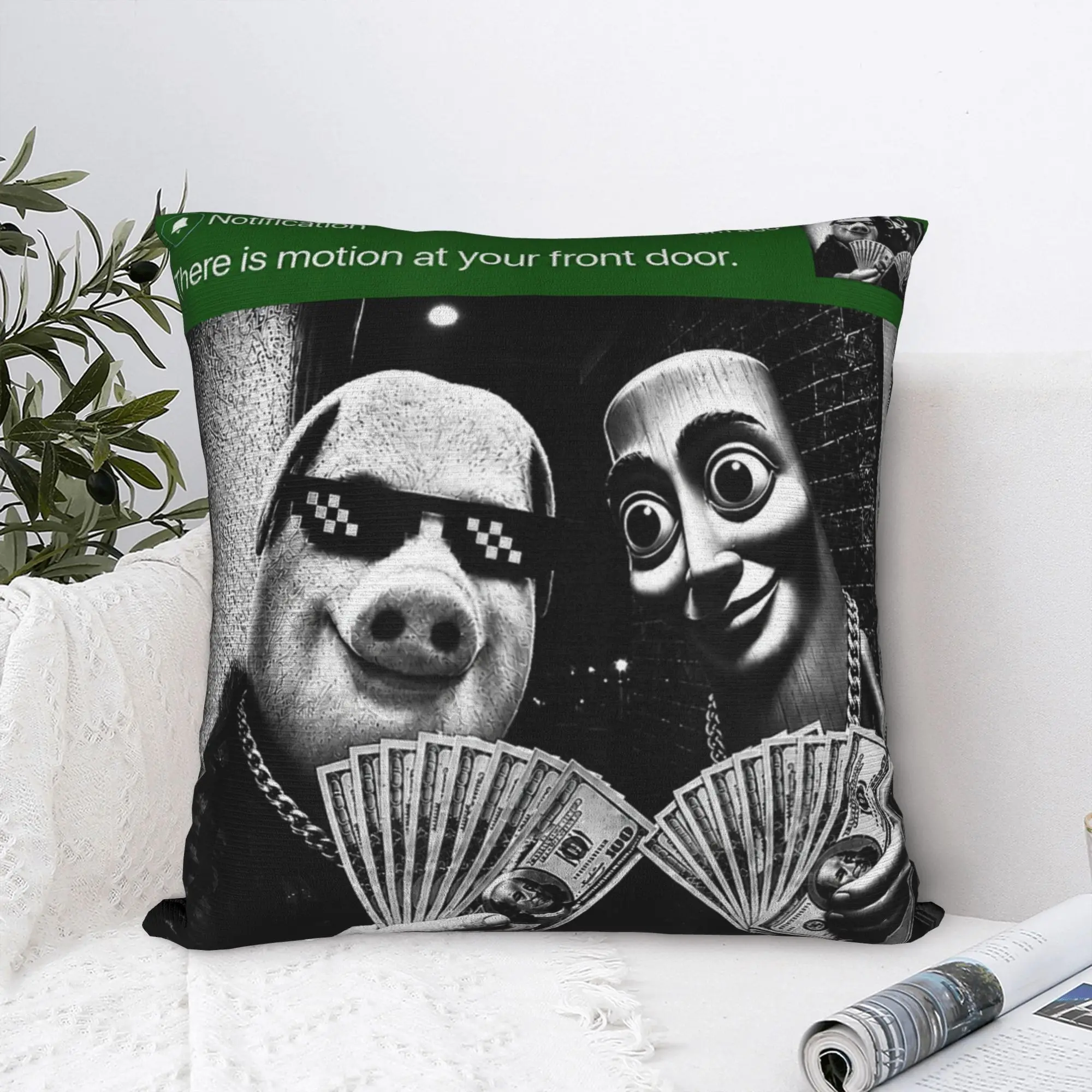 John Pork and Tung Tung Tung Sahur Front Door Motion Pillow Case Pillow Cover Novelty Cushion Cover For Couch Sofa Bedroom