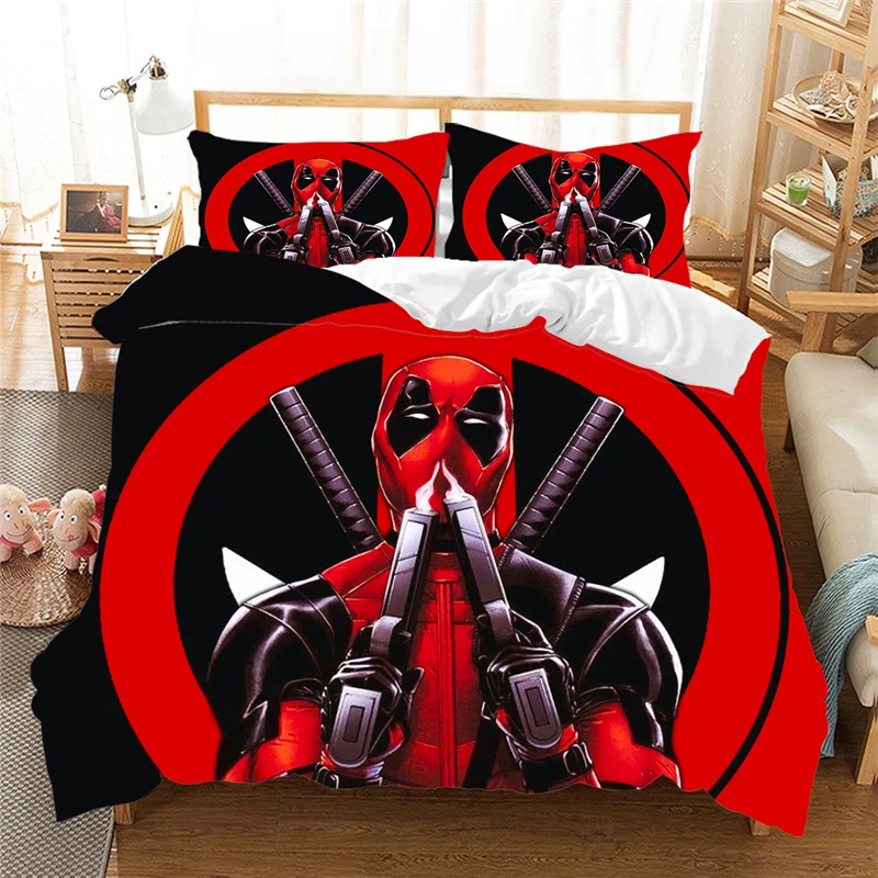 Disney Cartoon Polyester Deadpool Bedding Set Bed Duvet Cover Set Bedclothes Christmas Birthday Boy Baby Gift