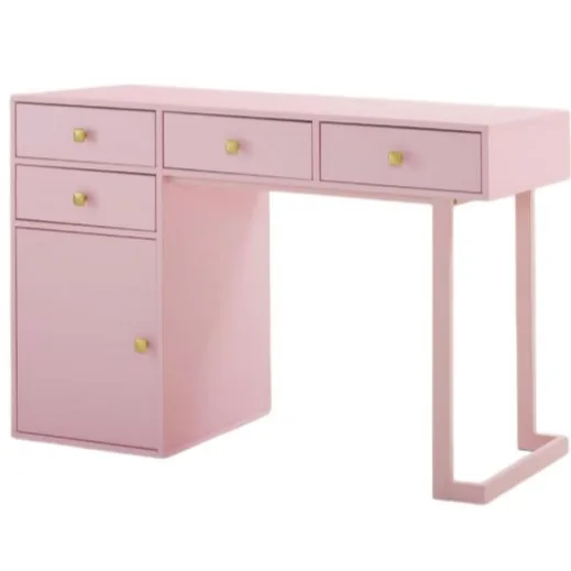 Custom pink manicure table with storage drawers, round metal handle manicurist manicure table