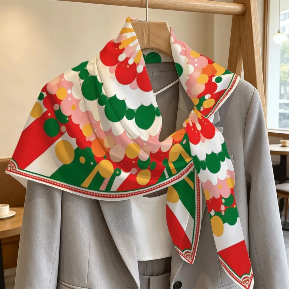 Vibrant Colorful Circle Pattern Square Women Daily Square Scarf, Versatile Neck Hair Bag Charm Gift