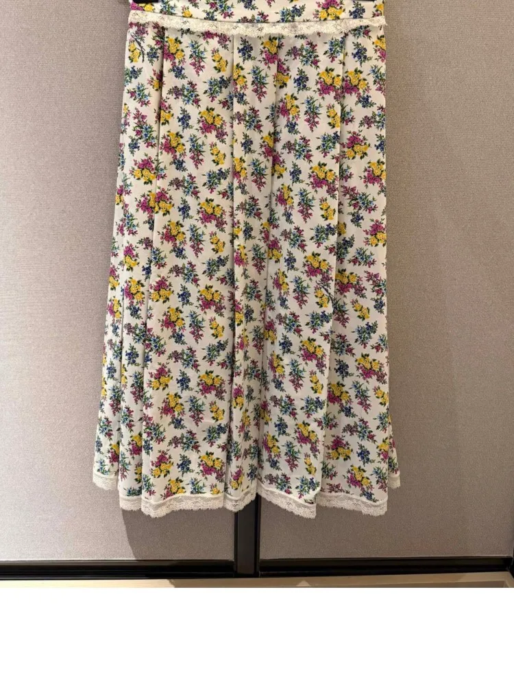 Luxury! 100% Cotton Women's Floral Midi Skirt High Waist A-line Lace Trim Skirt Minimalist Resort Wear Premium Quality