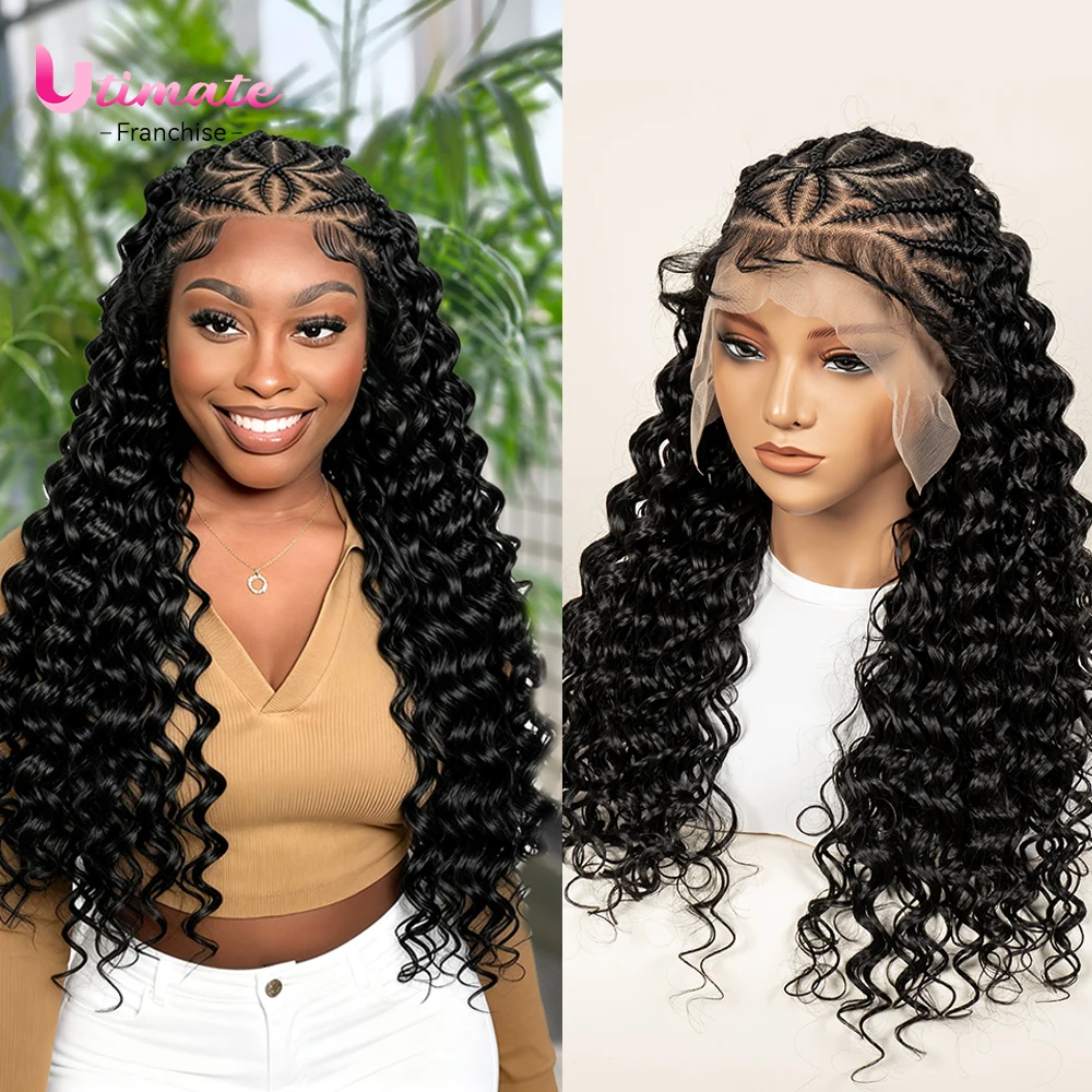 Synthetic Deep Wave Half Braided Wigs With Baby Hair For Women Braiding Half Cornrow Hair wig Pre Styled Braid Wigs