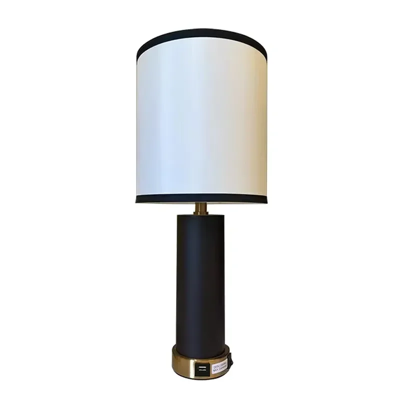 USB Power Outlet Smart Lighting Table Lamp with Fabric Shade E26 Socket for Bedside White Fabric Bedside Lampara