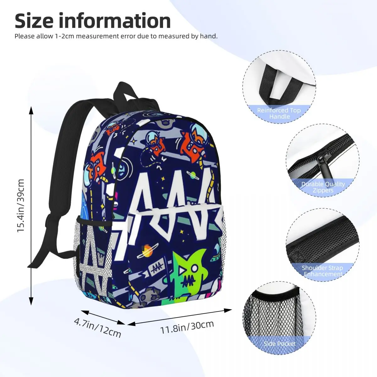 Team RAR Space Monsters bedrukte lichtgewicht casual schooltas voor school, buiten, winkelen, kantoor 15 inch