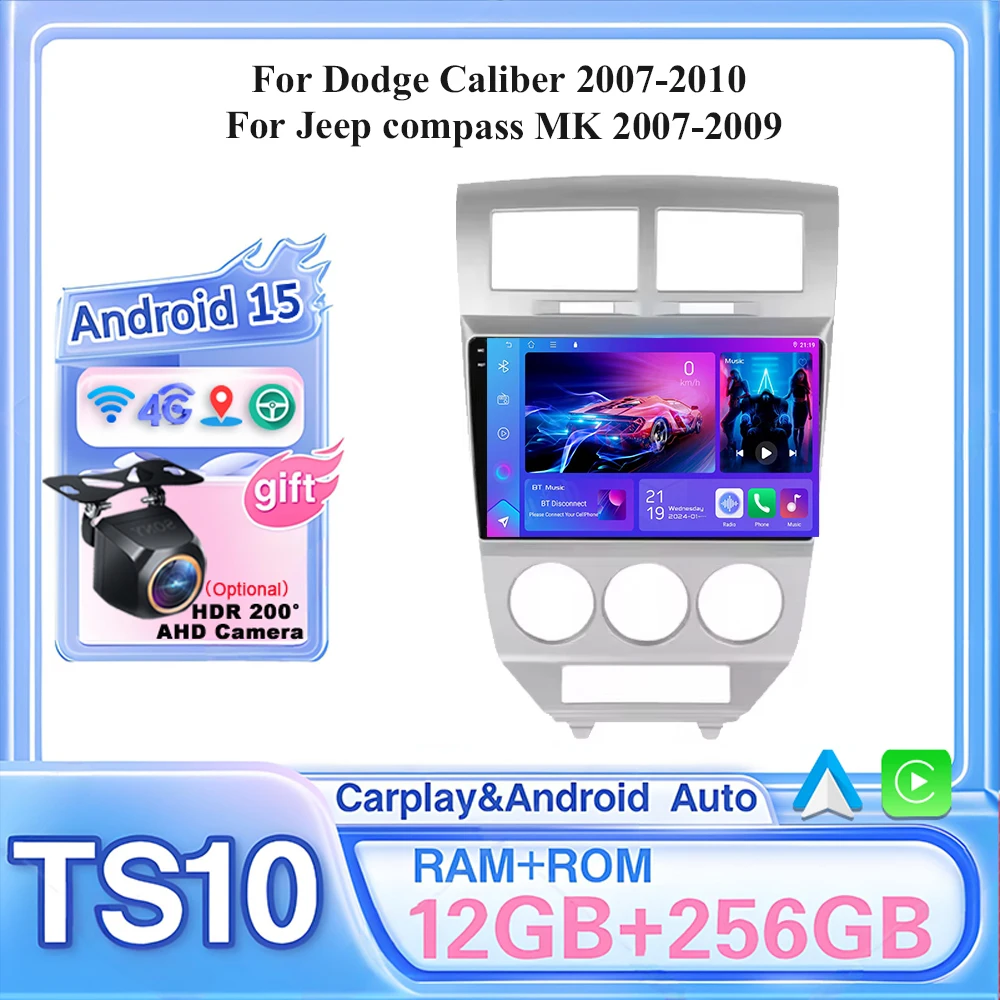 

Android 14 Car For Dodge Caliber 2007-2010 For Jeep compass MK 2007-2009 stereo Radio Wireless Carplay Android Auto Radio Stereo
