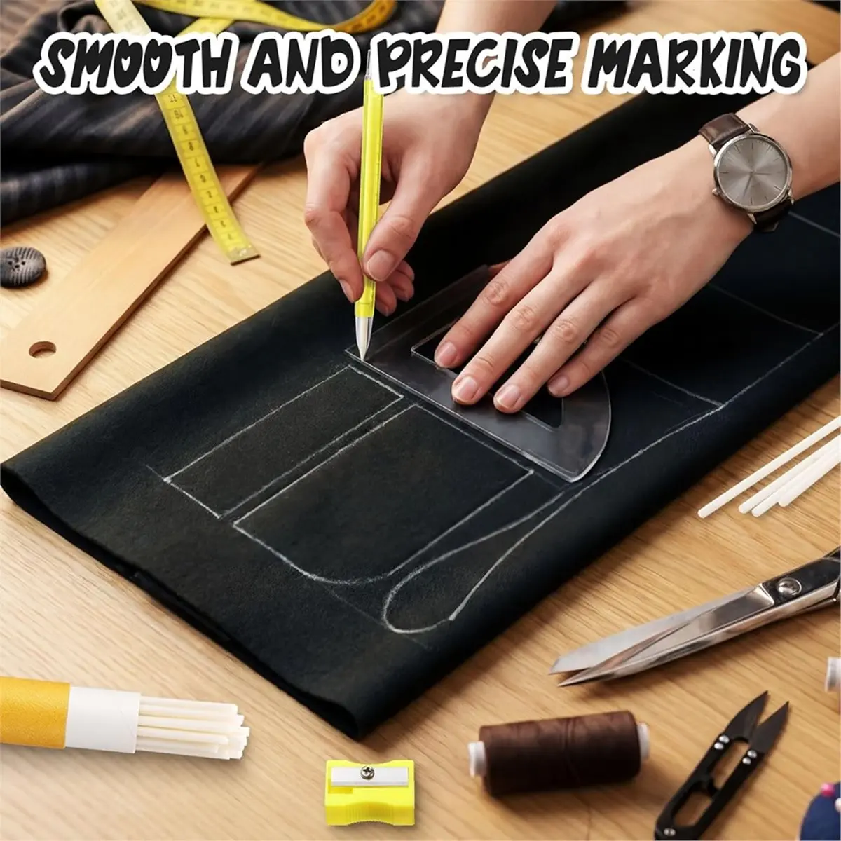 Chalk Pencil Refillable Set, Sewing Tailors Chalk Pencil and White Refill Fabric Markers for Patterns DIY Long Lasting