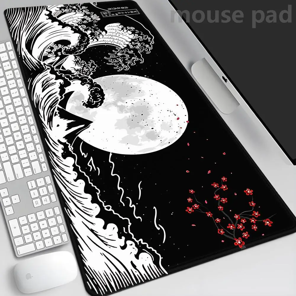 

Large Mouse Pad 1200x600mm Extended Gaming Black Sea Wave Mouse Pad Desktop Rug With Stitched Non-Slip Rubber Base Keyboard Mats