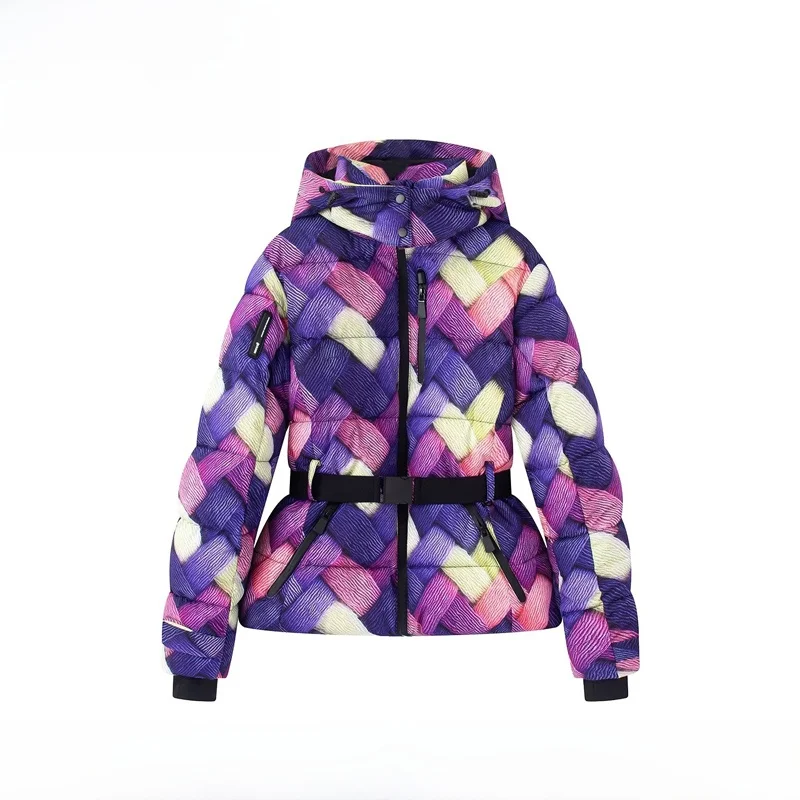 

EVEA New Women's Fashionable Hooded Cotton Jacket Ski Suit Waist-Cinching Cross-Border Style Long Sleeve Zipper Closure