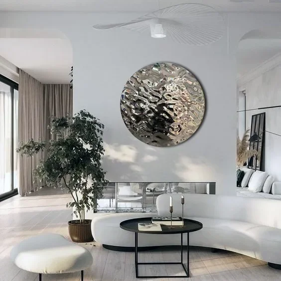 Stainless steel corrugated wall round wall hanging metal light luxury art decorative painting