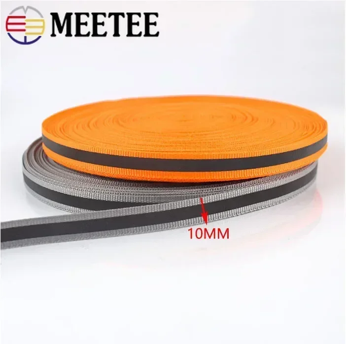 Meetee 50Yards 1cm Nylon Fluorescent Silver Reflective Webbing Ribbon Safe Warning Tape Trims DIY Garment Bag Clothes Material