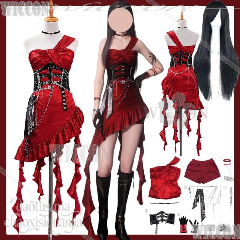 

Heroine Midnight Waltz Costume Cosplay Game Love And Deepspace Red Sexy Velvet One Shoulder Goth Dance Dress Navidad Carnaval
