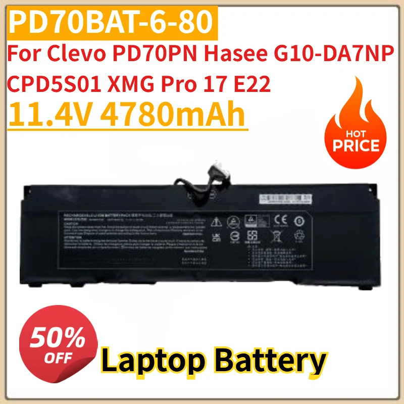 

High Quality New PD70BAT-6-80 11.4V 4780mAh Laptop Battery For Clevo PD70PN Hasee G10-DA7NP CPD5S01 XMG Pro 17 E22
