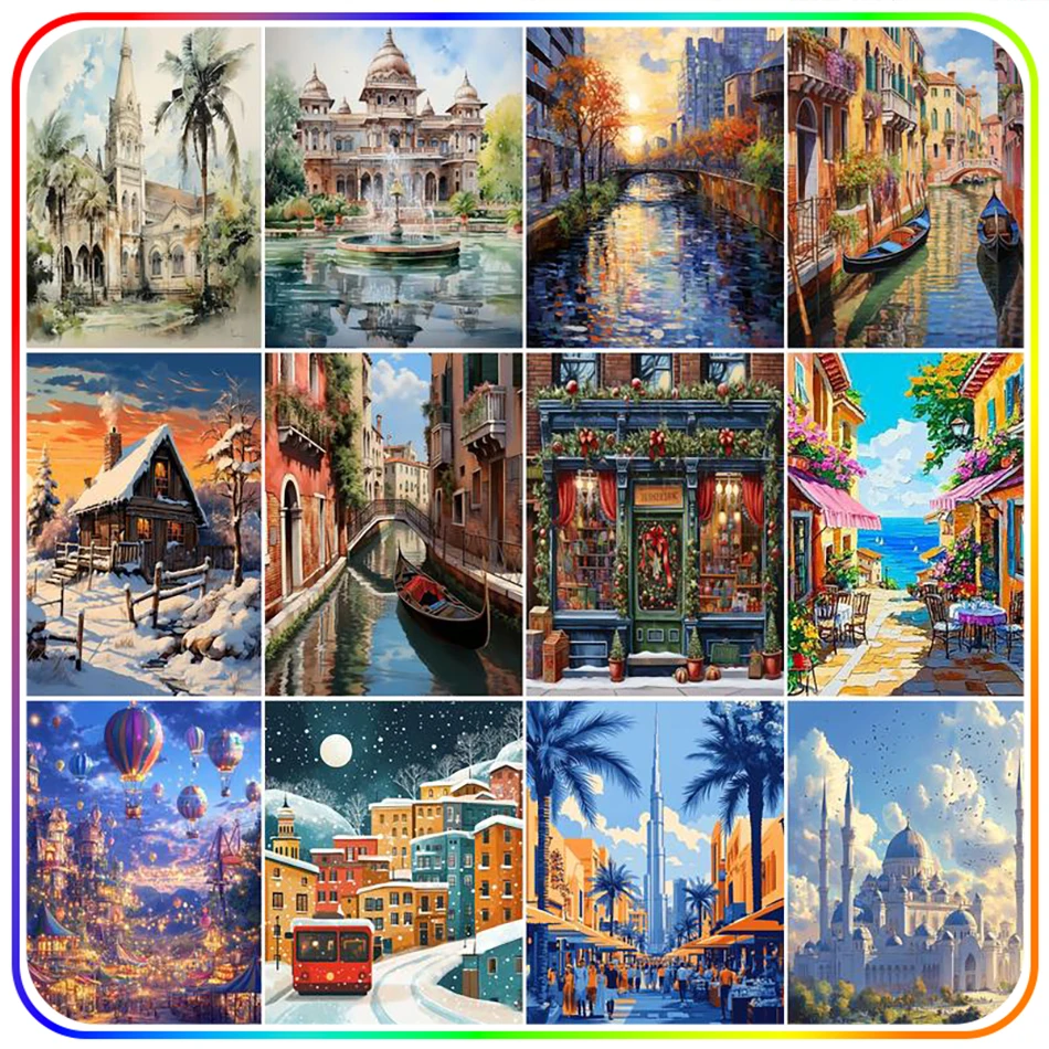 

SDOYUNO Diamond Painting Pictures City View Adults Crafts Personalized Gift Full Square Drill Full Round Drill Cross Stitch Kits