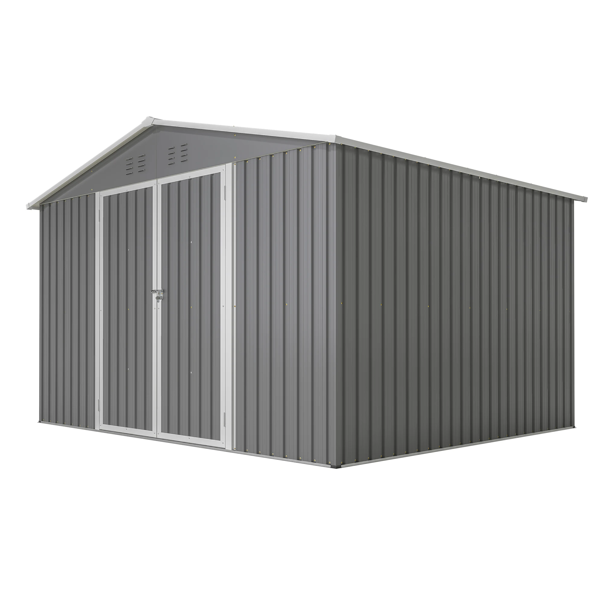 10X8 FT Outdoor Storage Shed Metal Tool Shedswith Frame Structure and Lockable Doors for Garden Patio Backyard Lawn Grey