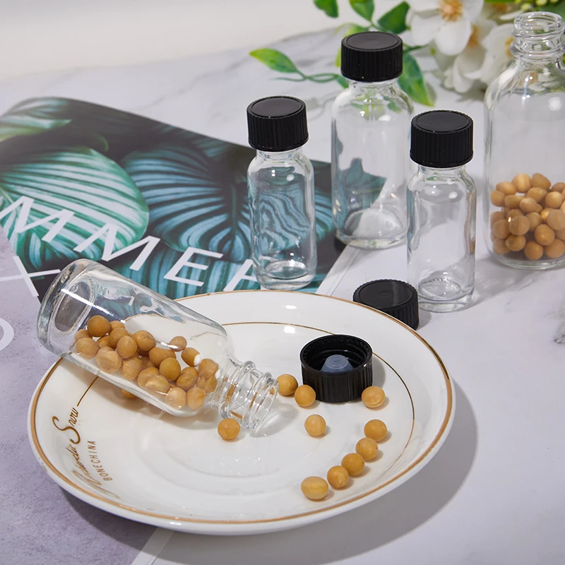 Garrafa plástica do reagente da garrafa de vidro transparente de 6 pces com tampas pequenas garrafas recarregáveis da amostra garrafa da poção do óleo essencial