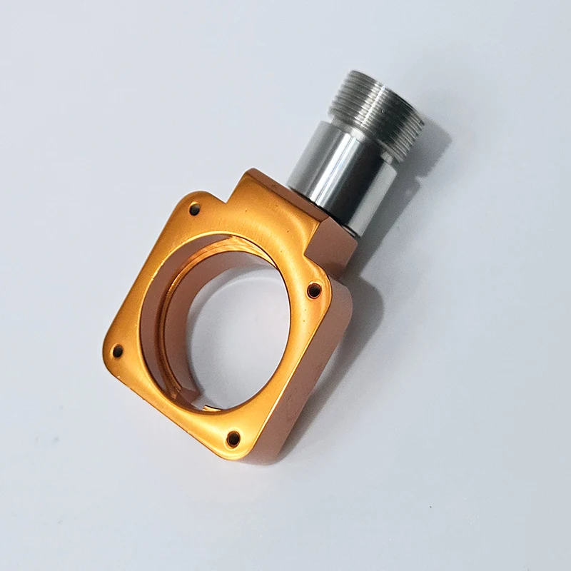 Prototype CNC Machining Aluminum Housing Bracket Hard Gold Anodized Surface Stainless Steel Thread Fitting Custom Mechanical