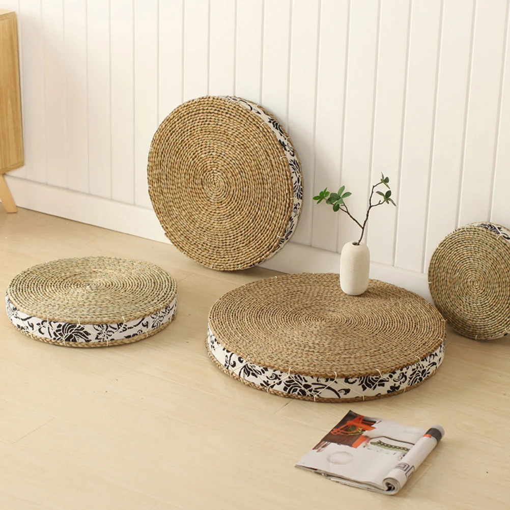 Cushion Tatami Straw Floor Meditation Round Pouf Pillow Japanese Chair Seat Braided Yoga Ottoman Mat Pad Pads Woven Rattan