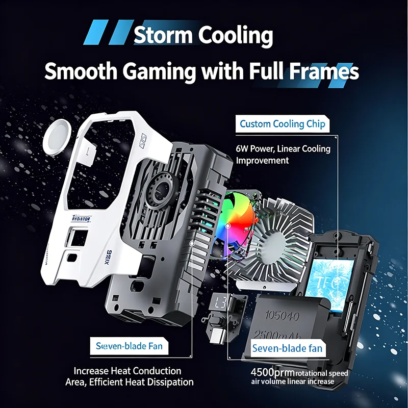 Fast Cooling Dedicated Gaming Phone Cooler with Semiconductor Cooling for Live Streaming Back Clip with Battery