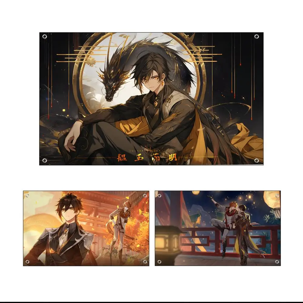 Genshin Impact Zhongli Flags Custom Wall Hanging Background Art Banner For Bedroom Home Living Room Outdoor Decor