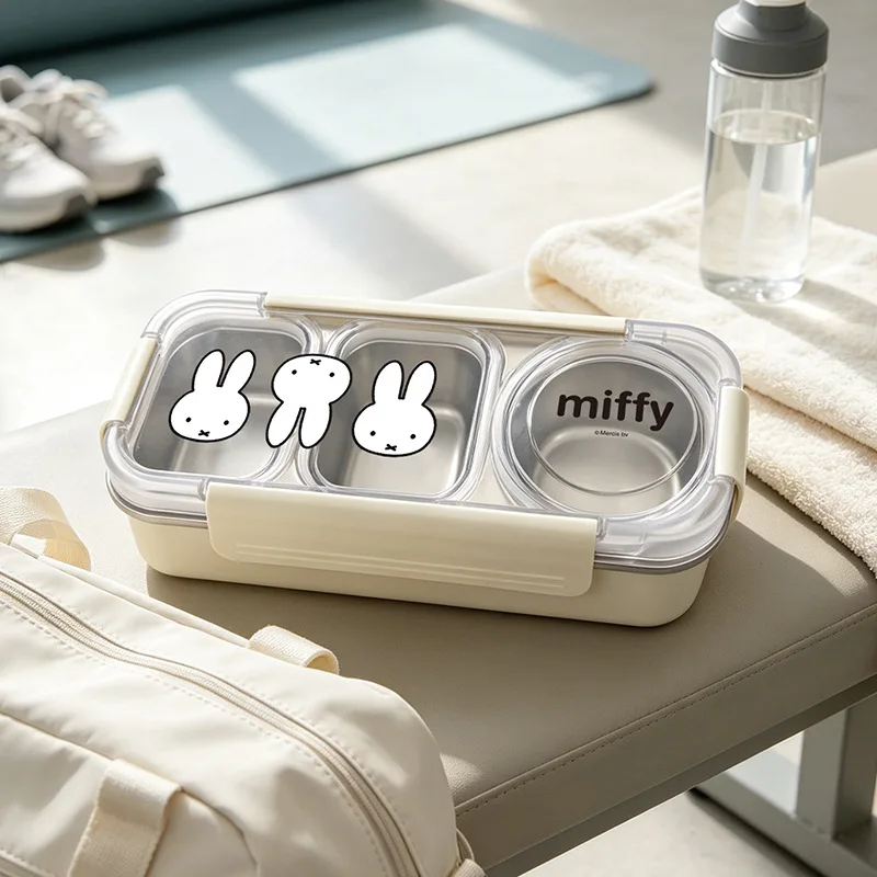 Neue Miffy-Kaninchen-Lunchbox aus Edelstahl mit Fächern, hochwertig, kreativ, persönlich, niedlich, lustig, für Mittagessen und Picknick – Detail 4
