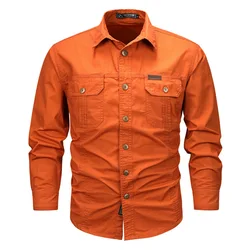 5XL Men Tactical Cargo Shirt Work Wear Jacket Spring Autumn Loose Casual Long Sleeve Fishing Clothes Golf Hiking Shirt Plus Size