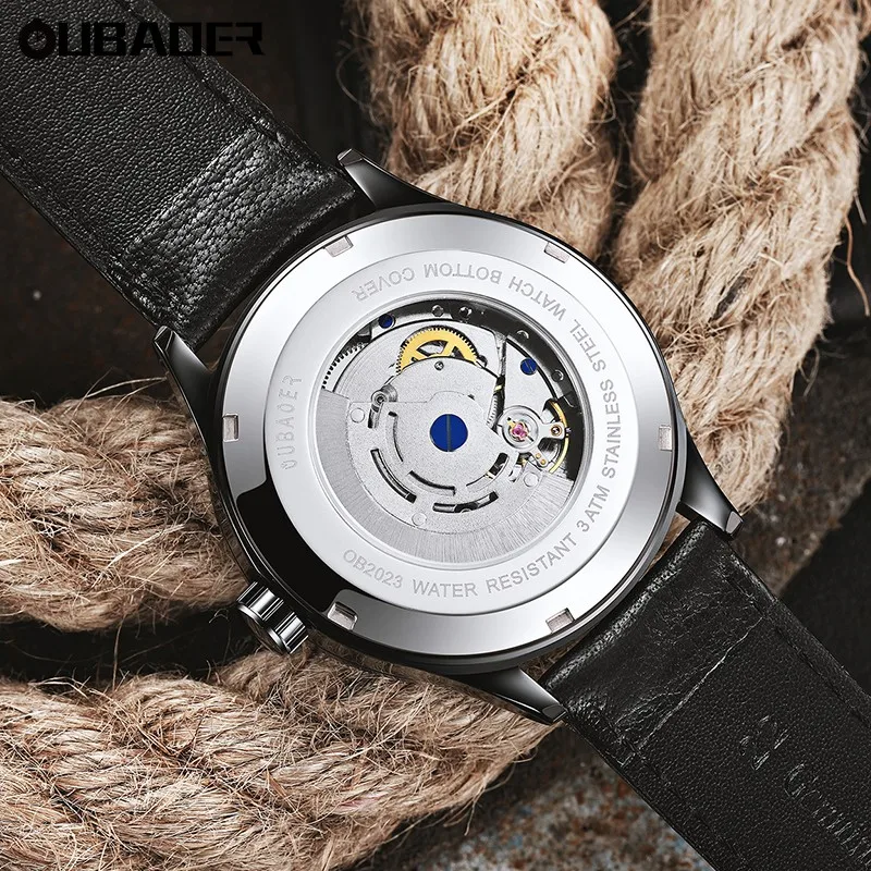 OUBAOER Men Engineer Series Automatic Mechanical Watch Genuine Leather Strap Dial Waterproof Industrial Business Wristwatch view 4