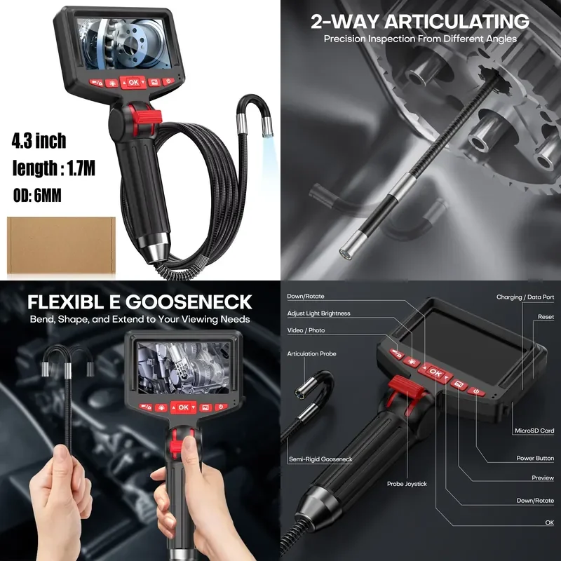 6MM Articulating 2 Way 180 Degree Steering Industrial Endoscope 4.3