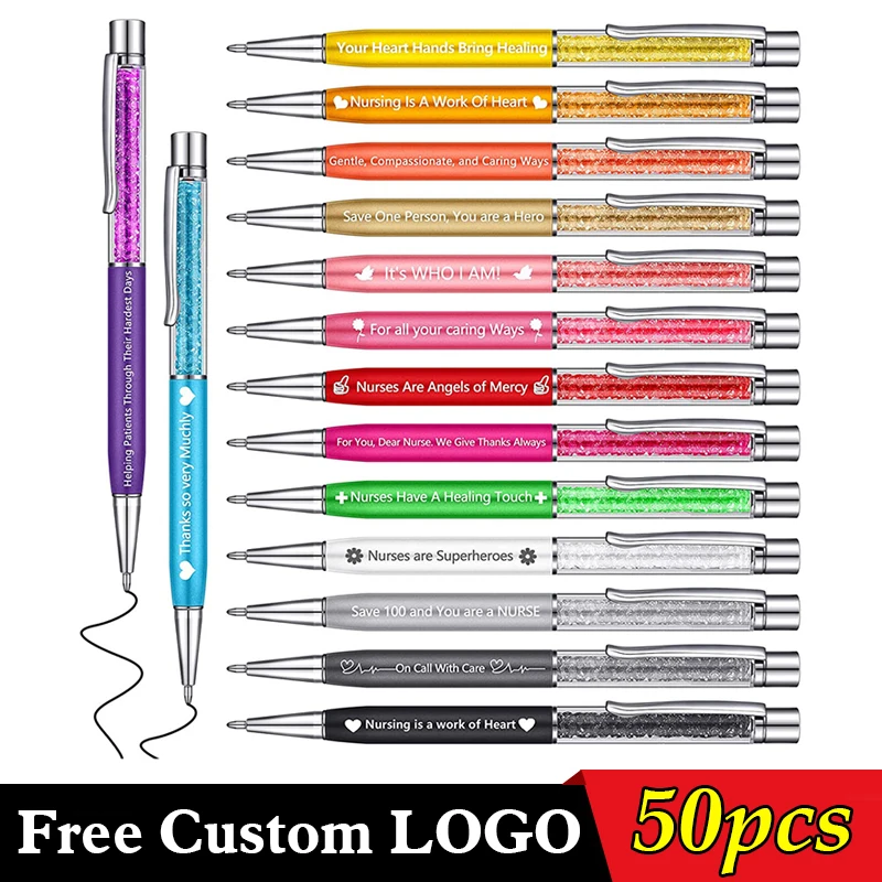 

50Pcs/Lot Customized LOGO Metal Handwritten Touch Ballpoint Pen Cute Wedding Birthday Gift Gel School Office Lettering Signature