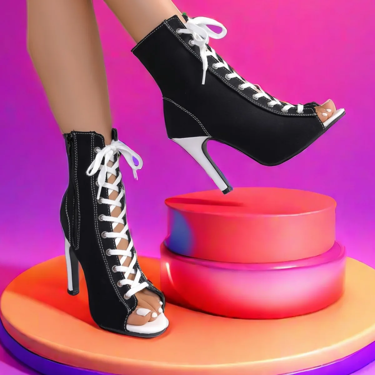 Frauen Lace Up Mode Hohe Qualität Stiefel Sommer Frauen Sandalen Mode Sexy High Heels Offene spitze Komfort Indoor Jazz Dance Schuhe – Detail 5