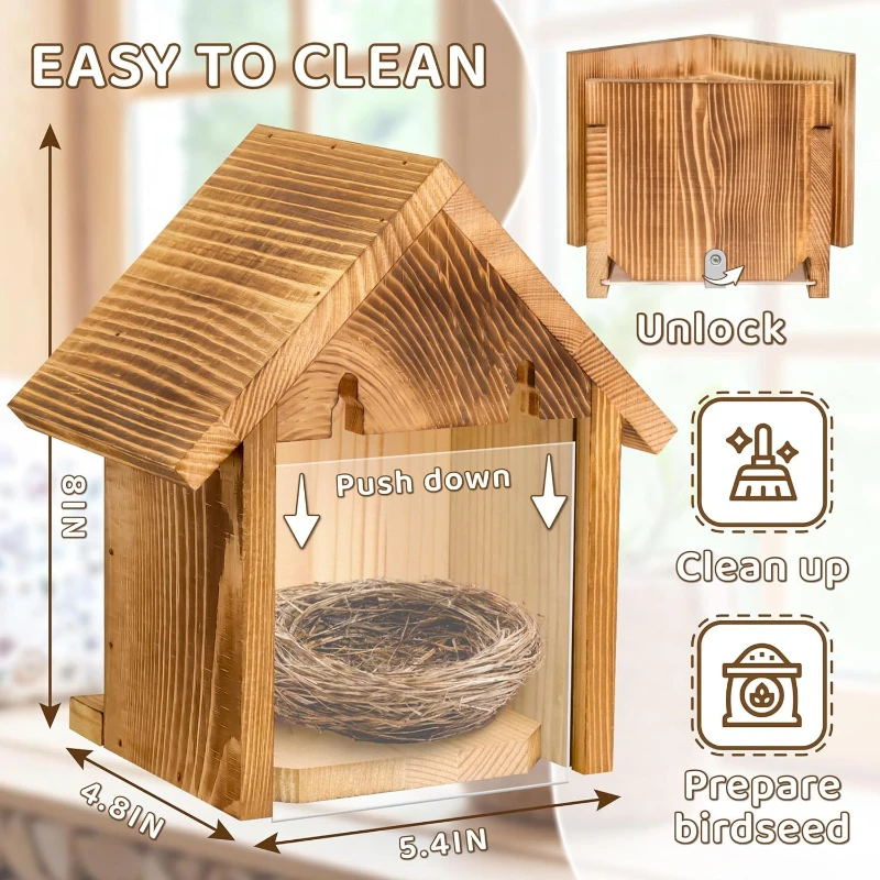 

Outdoor Transparent Window Birdhouse Sucker Wooden Bird House Bird's Nest Bird's Nest Bird House Solid Wood Bird's Nest