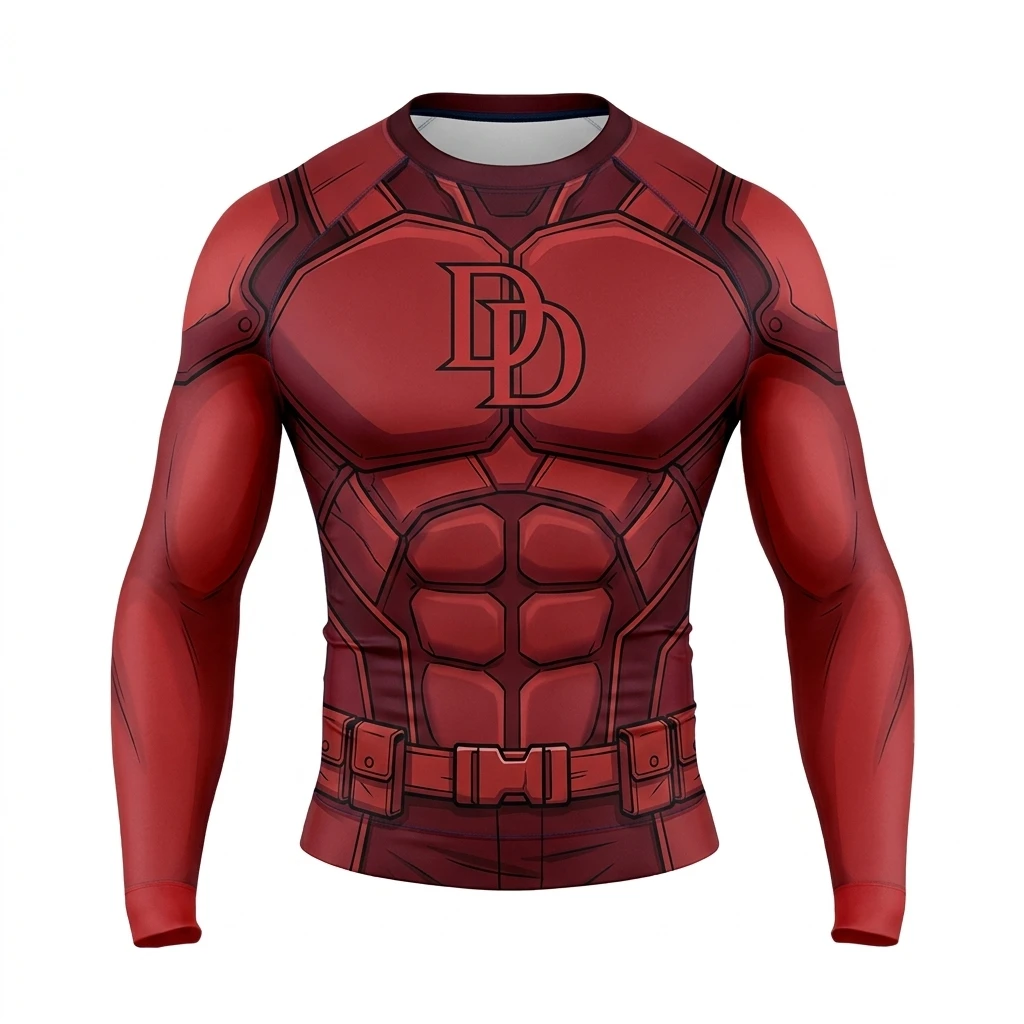 Haut à manches longues décontracté ergonomique Summer Matt Modek Berserker Superhero Anime Series Blood Red Fighter, coupe ample, rouge sang
