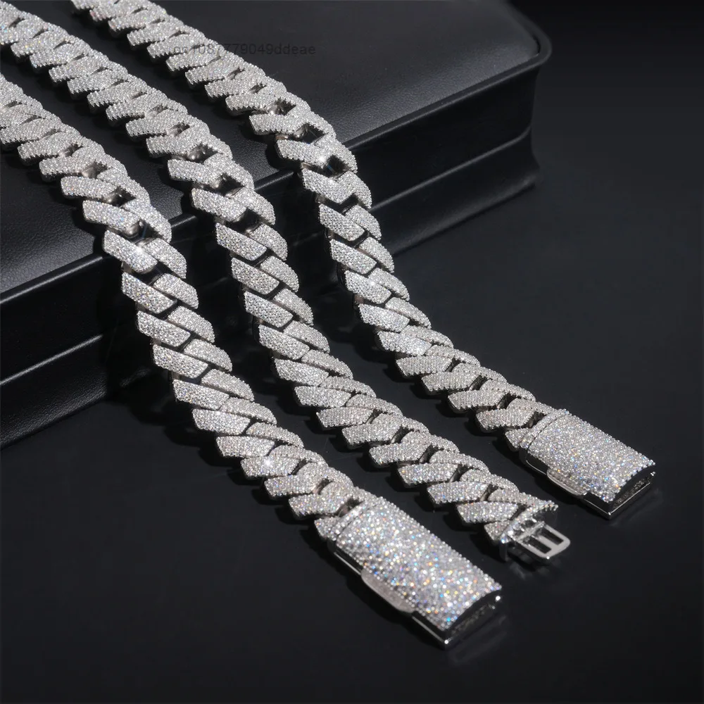 

15mm Cuban Cross-Border Necklace 925 Silver Bracelet Men Women's Hot European Hip-hop Item Moissanite Stone Inspired Personality