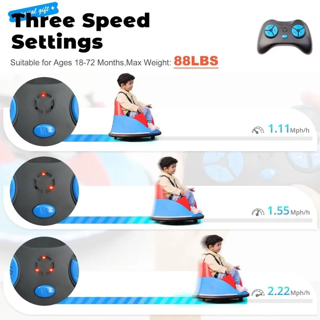 Voiture pare-chocs 12V pour enfants en bas âge 1.5-6 ans avec télécommande Bluetooth musique 3 vitesses bricolage plaque d'immatriculation électrique monter sur jouets