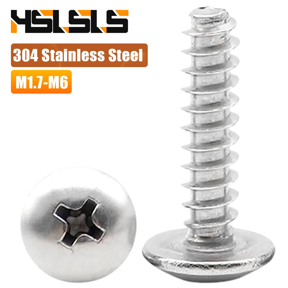 304 Stainless Steel Phillips Truss Head Flat Tail Tapping Screw M1.7 M2 M2.3 M2.6 M3 M3.5 M4 M5M6 Cross Head Self Tapping Screw