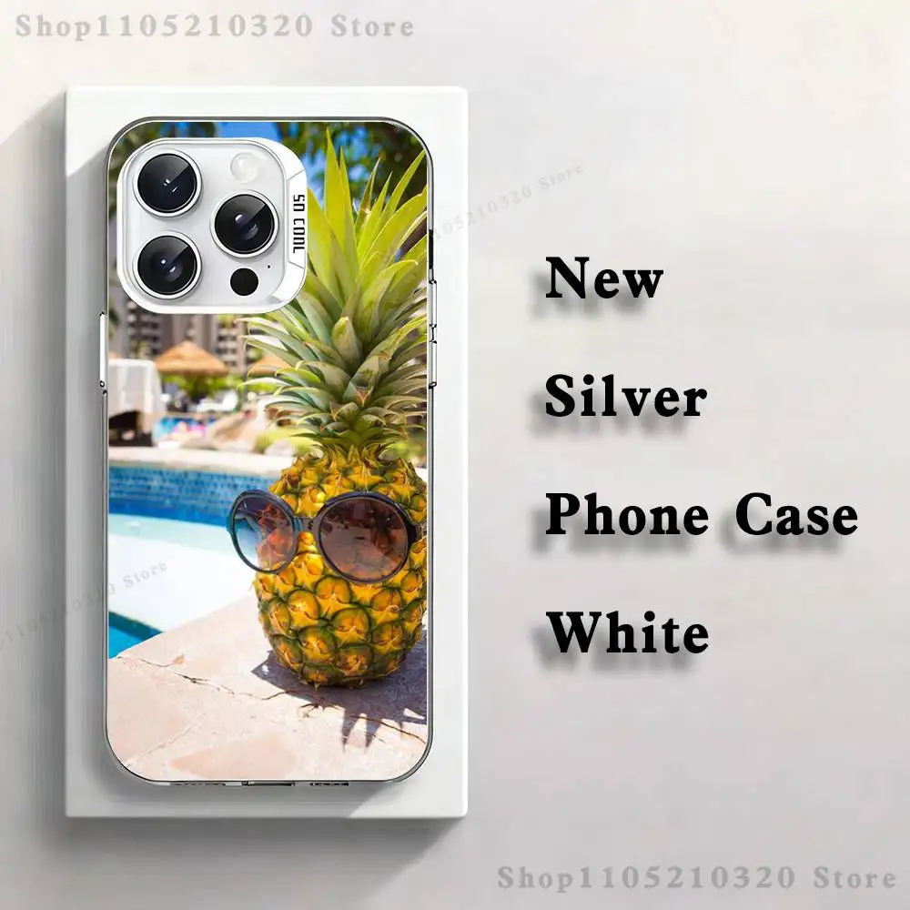 حافظة هاتف صيفية على شكل أناناس لهاتف آيفون 17,16,15,14,13,12,11,Pro,XS,Max,Plus,Mini,SE4,E غطاء أبيض غير لامع مقاوم للصدمات