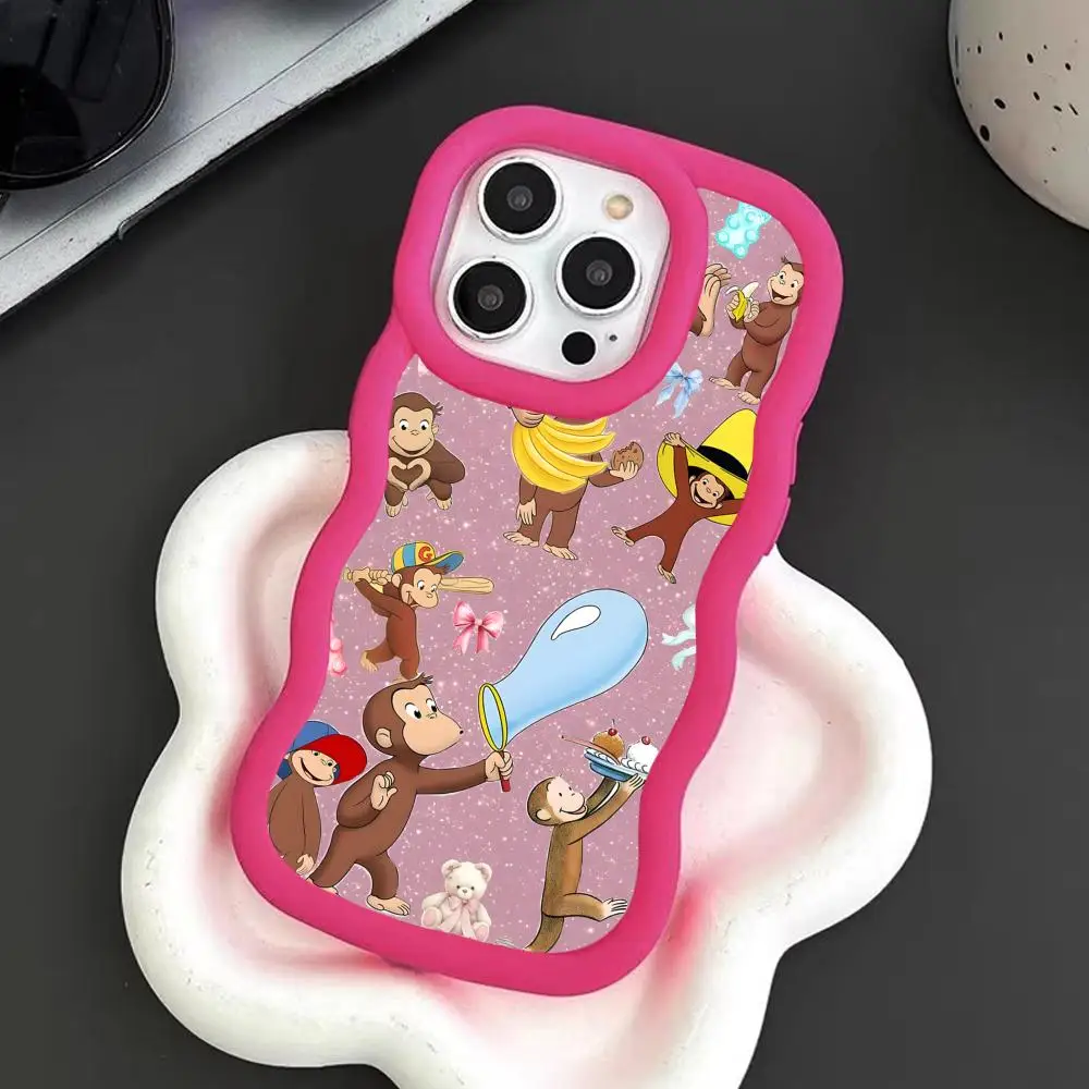 

Чехол для телефона Curious Monkey для iPhone 17 16 15 14 13 12 11 Air Pro Max Plus, с волнистым краем, из ТПУ, цветной, роскошный, для смартфона