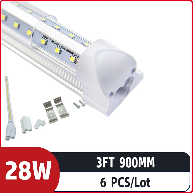 

6pcs/lot 3ft 900mm 28w AC85-265V input Led Fluorescent lamp For Home Lighting T8 integrated v shape led tube
