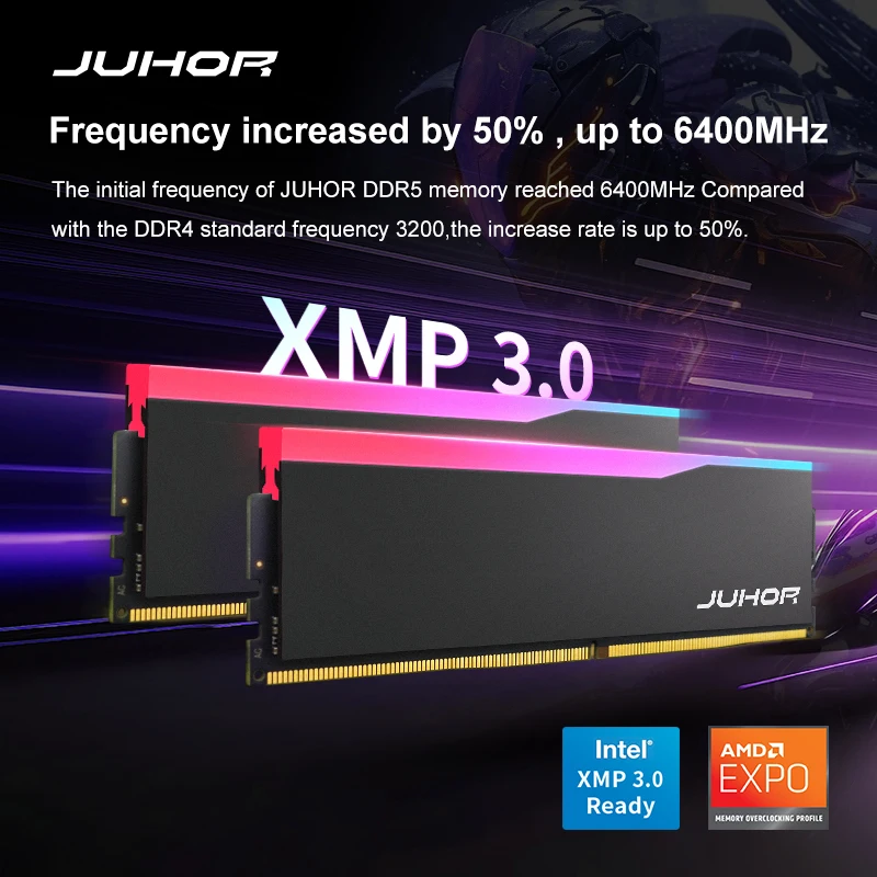 JUHOR Memoria Ram RGB DDR5 16GB 6000MHz 6400MHz PC5 كمبيوتر مكتبي ذاكرة عكس الضوء