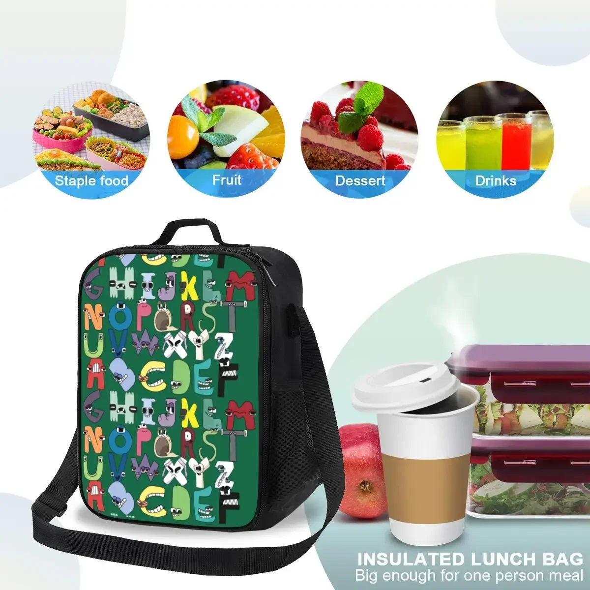 Alphabet Lore Lunch Bag Cute Cartoon Kawaii Lunch Box For Men Picnic Convenient Cooler Bag Graphic Design Thermal Lunch Bags