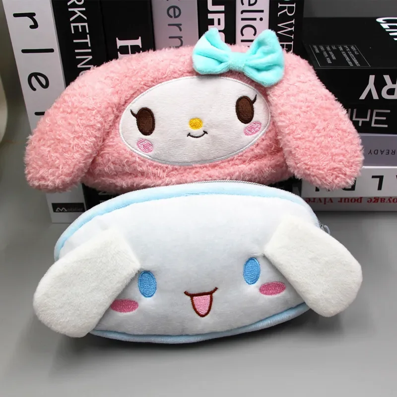 Sanrio Pencil Case Plush Bags Cartoon Kuromi My Melody Cinnamoroll Girls Make Up Organizer Students School Stationery Supplies