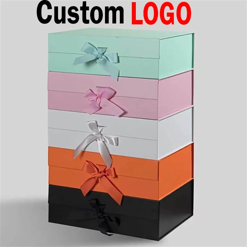 High Quality Cardboard Folding Box Bow Gift Box Magnetic Flip Box Packaging