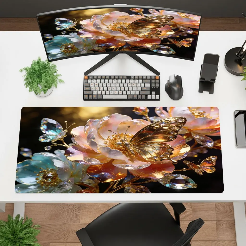 Brand Golden Butterfly Iron Art Mouse Pad HD Printed Non-slip Rubber Gaming Desk Mat for Office Laptop Multifunctional Dynamic A