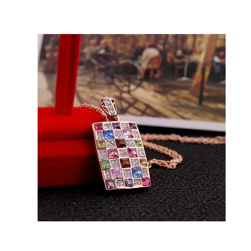 gorgeous shine Crystal square Pendant Necklace sweater chain fashion Jewelry wed New Arrival Luxury quality birthday gifts girls