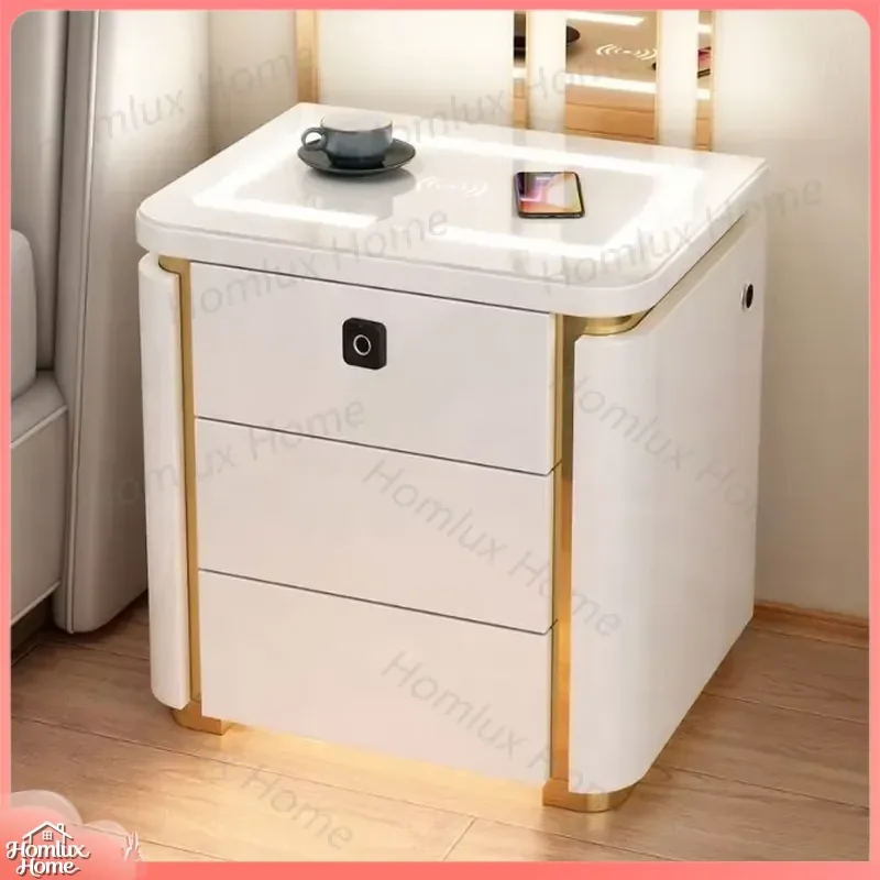 Smart Wireless Charging Bedside Table with USB Ports Fast Charging Station for iPhone Samsung Galaxy Bedroom Furniture