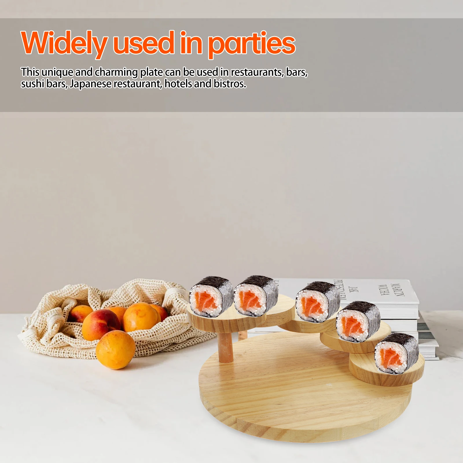 

Creative Wooden Rotating Sushi Tray Large Capacity Stair Design Restaurant Bar Japanese Steak Meat Platter Decorative Plates
