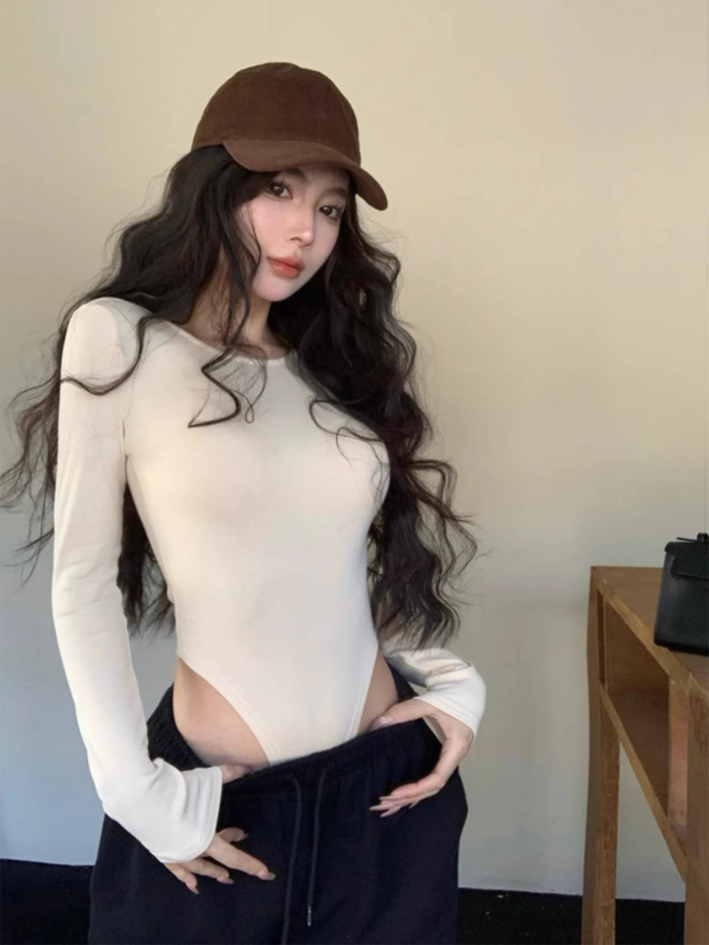 

Cherry Blossom Colored Long Sve Onesie Women's T-irt Autumn Winter New Sle Slim Fit Korean Version Hot Girl Base irt...